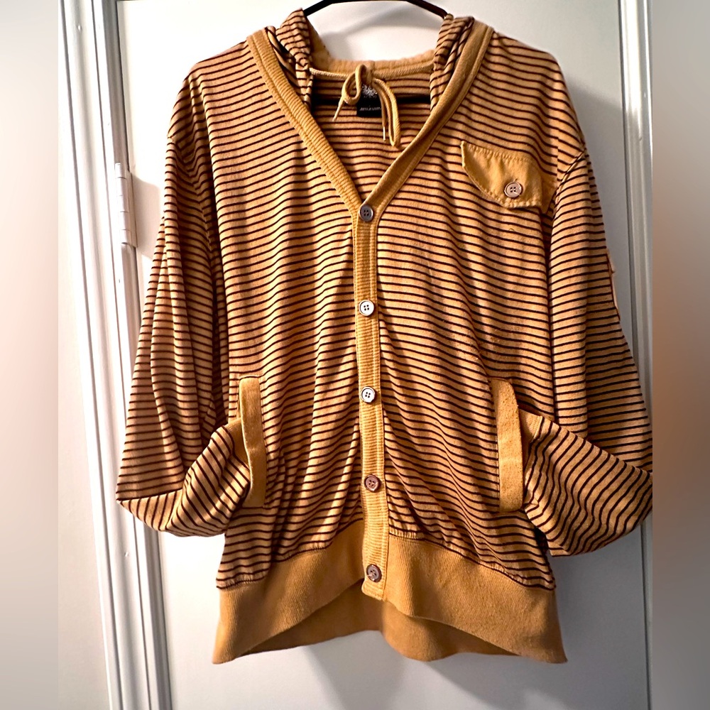 Item: Hoodie, Brand: LOGG, Size: Large, Color: Tan w/ Brown Stripes, Gently Worn